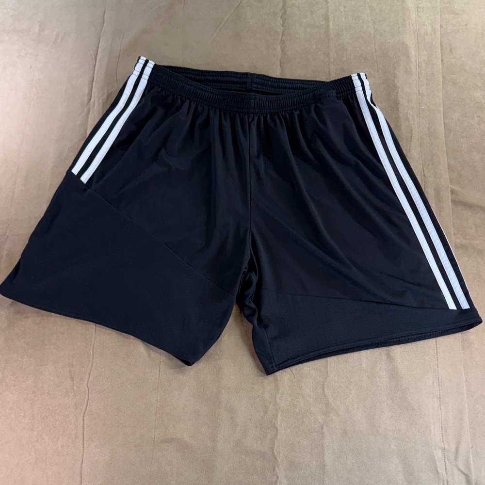 Adidas Men's Black Shorts with White Stripes